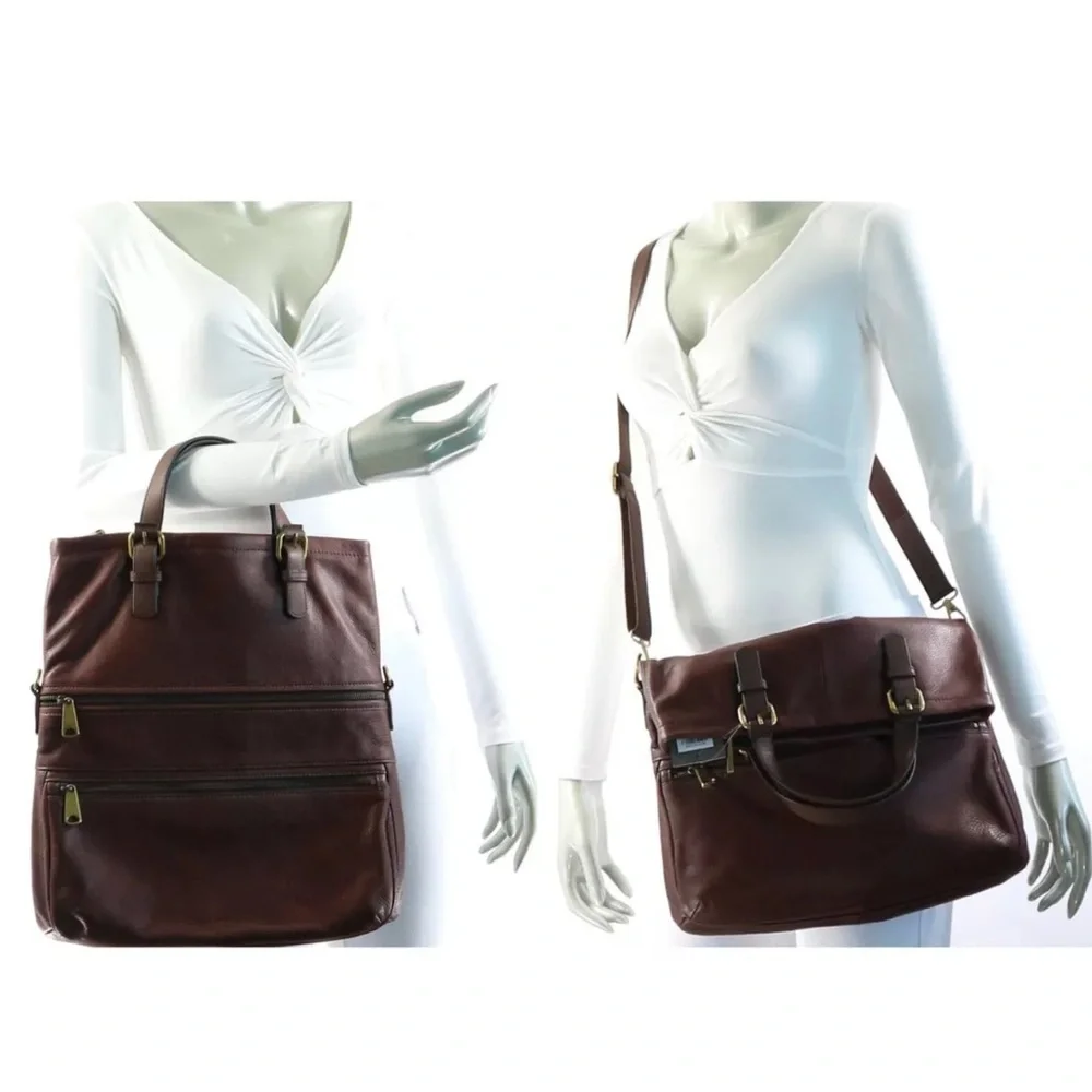 FOSSIL Explorer Tote Y2K Leather Purse Bag Key Fob